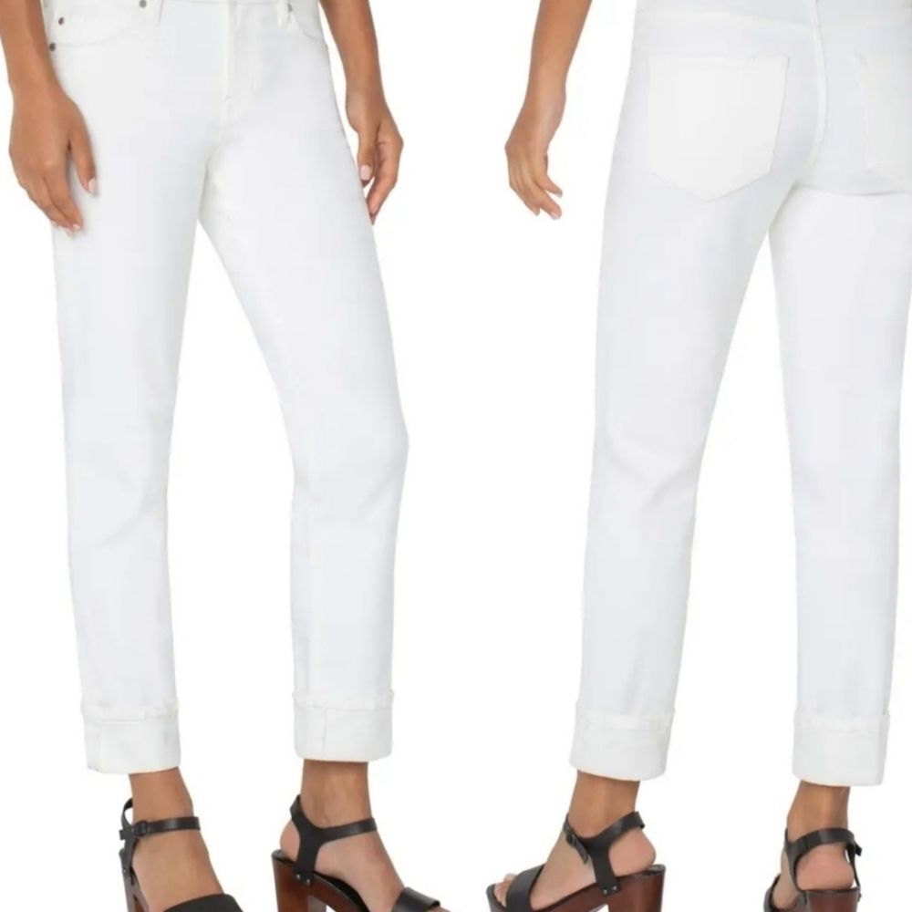 Liverpool Marley Girlfriend Cuffed Denim Jeans Size 14 / 32 Bone White